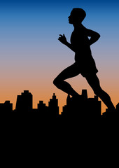 runner in the city on sunset, poster background