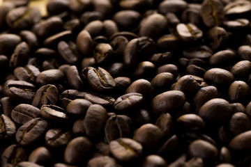 Coffee beans close-up, background