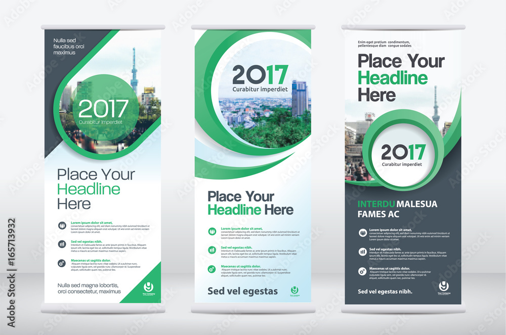 Wall mural city background business roll up design template set.flag banner design. can be adapt to brochure, a