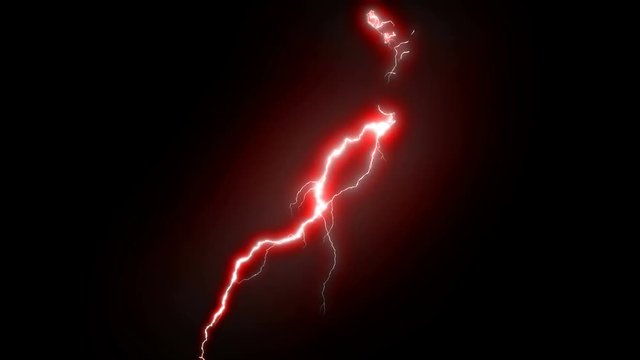 4K-UHD Realistic Lightning Strike Packs , Red Electrical Storm Over Black Background.