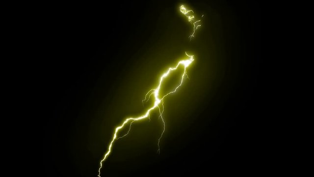 4K-UHD Realistic Lightning Strike Packs , Yellow Electrical Storm Over Black Background.