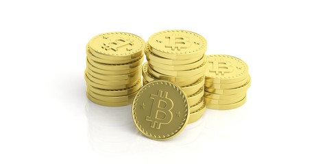 Bitcoins stack on white background. 3d illustration