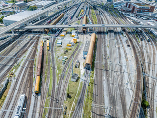 Aerial view of railroad tracks