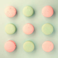 Top view of sweet colorful macaroons. Flat lay