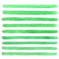 Hand painted watercolor green texture strokes isolated on the white background. Vector.
