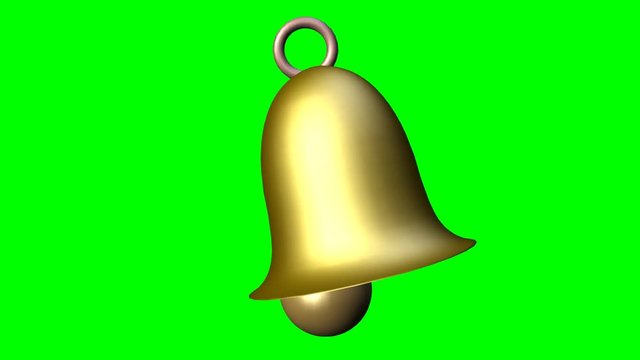 Cute small brass or golden bell in motion, Christmas symbol, fairy tale element, seaamless loopable video on green screen
