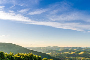 Mountain valley during sunset. Natural summer landscape in Carpathian mountains in Ukraine.