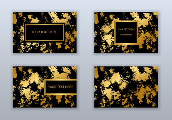 Set of white, black and gold business cards templates. Modern abstract design. Hand drawn ink pattern.