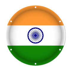 round metallic flag of India with screw holes