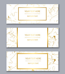 Set of white, black and gold banners templates. Modern abstract design. Hand drawn ink pattern.