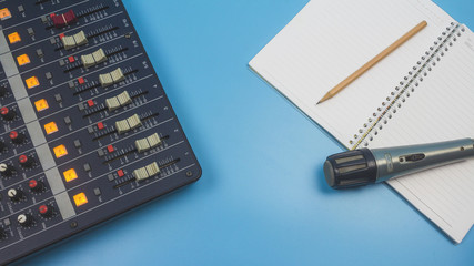 Audio Equipment Equipment for Recording on Blue Backdrop