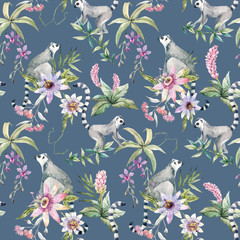 Tropical wildlife vector pattern © Zenina-Lembrik