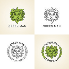 Vector set of logos. Stylized Green man head with leaves.