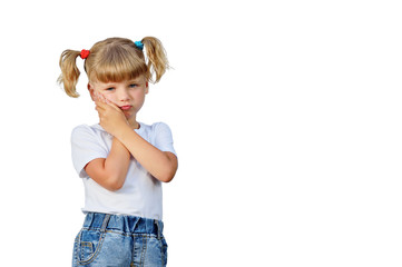 The little girl had a toothache. She put her hand to her cheek. It hurts.