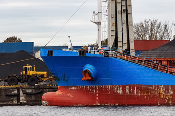 Blue cargo ship