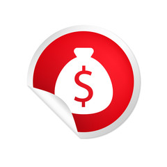 runder Sticker rot Geldsack Dollar