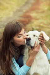 Labrador retriever with owner