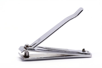 Isolated silver nail clippers, nail trimmer, nail cutter on white background
