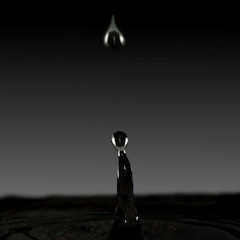 Dripping liquid, a large drop of water formed a pillar.