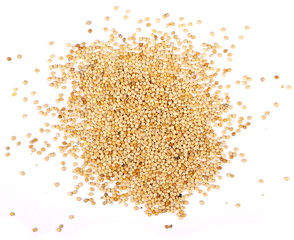 pile millet isolated on white background, top view