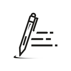 simple pen with speed motion lines, icon design, isolated on white background. 