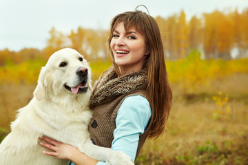 Labrador retriever with owner