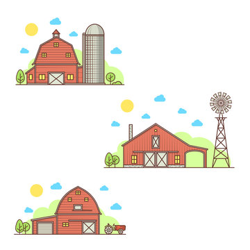 Set of american farm icon.