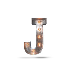J METAL LETTER WITH LIGHT BULBS 