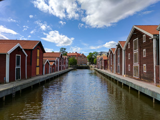 Red store houses in Sweden