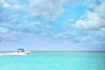 Fototapeta na wymiar Beautiful seascape with modern boat