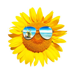 Sonnenblume mit Sonnenbrille - Urlaub Konzept