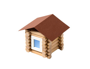 Toy wooden house on a white background