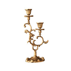 photo of golden bronze jewish candlestick on white background