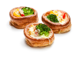 Yorkshire  puddings stuffed with broccoli and scrambled eggs