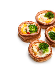 Yorkshire  puddings stuffed with broccoli and scrambled eggs