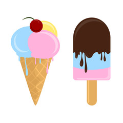 Fruit ice cream isolated vector set on the white background