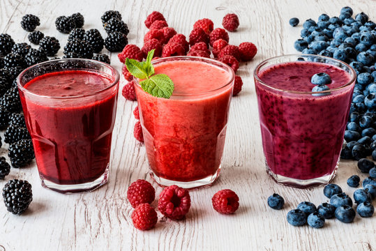 Healthy drinks. smoothie with blackberry, raspberry and blueberry.