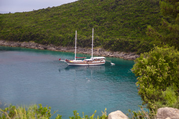 sailing ship in the picturesque Bay of Montenegro