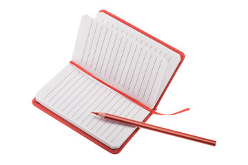 Open blank lined notebook with pencil