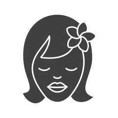 Girl with plumeria flower glyph icon