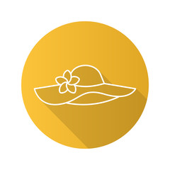 Women's beach hat with flower. Flat linear long shadow icon