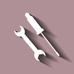 Screwdriver and Wrench icon. Vector icon with shadow