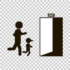 Vector image of people running to the door of which the exit is indicated.