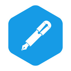  Icono plano pluma en hexagono azul