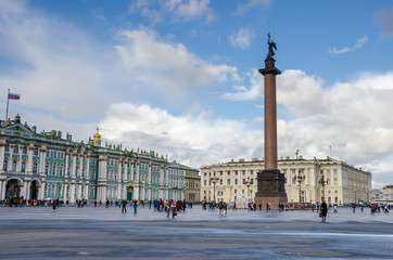 Palace Square with Winter Palace and Alexander Column in Saint Petersburg