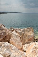 Panoramic view of Nikiti Beach at Sithonia peninsula, Chalkidiki, Central Macedonia, Greece