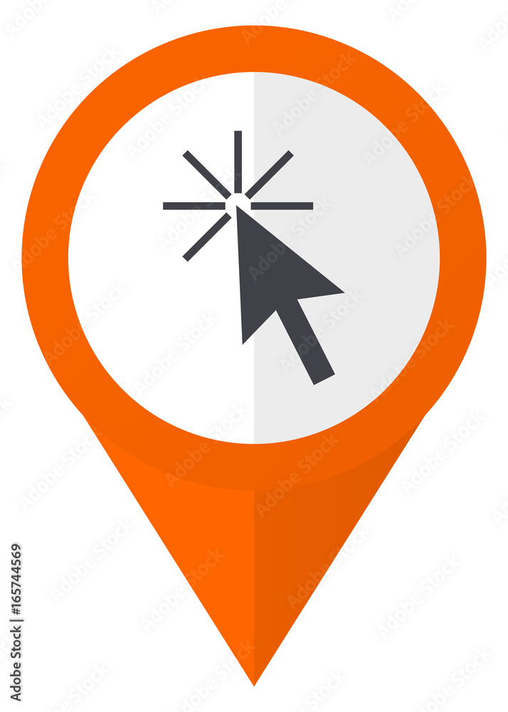 Fototapete click here orange pointer vector icon in eps 10 isolated on white background.