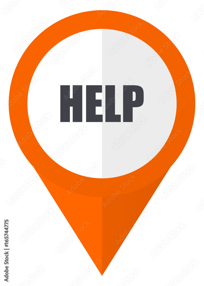 Poster Help orange pointer vector icon in eps 10 isolated on white background.