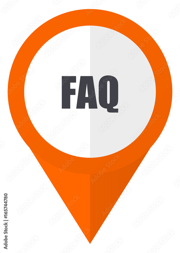 Aufkleber Faq orange pointer vector icon in eps 10 isolated on white background.
