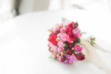 Beautiful luxury wedding bouquet of red flowers